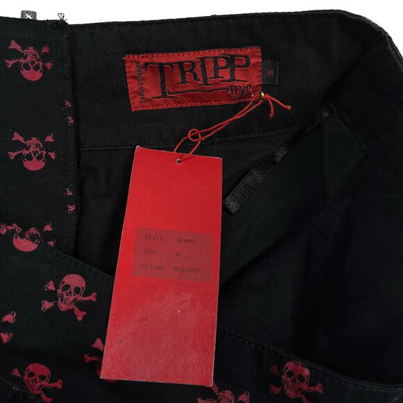 NWT Vintage Y2K Tripp NYC Red Skull Belted Black Mini Skirt Medium Deadstock - Picture 15 of 16